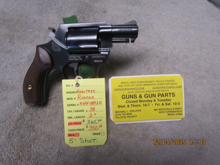 Heritage Firearms  { Taurus } model Roscoe .38 spl, new,