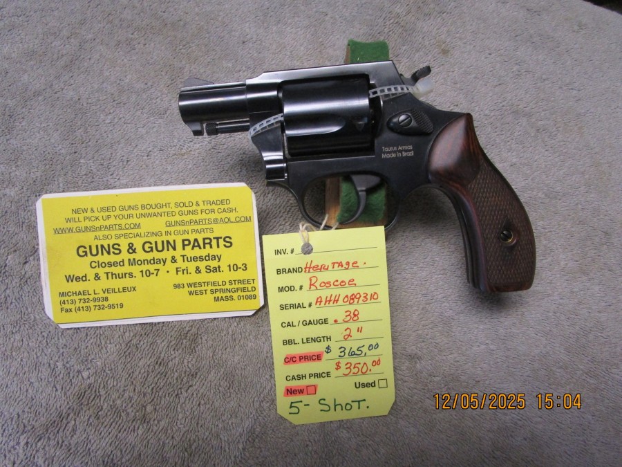 Heritage Firearms  { Taurus } model Roscoe .38 spl, new,