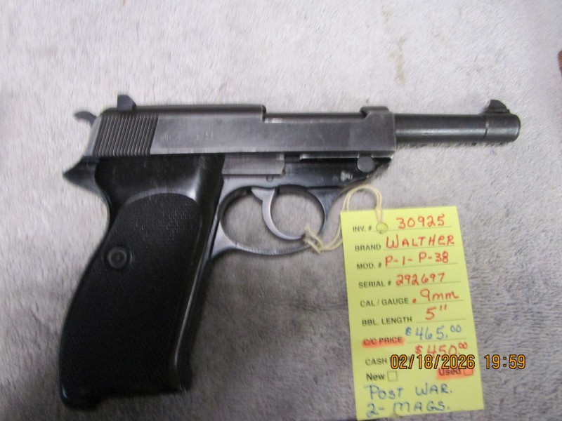 Walther P-38 P-1 Post war .9mm with holster.  SOLD