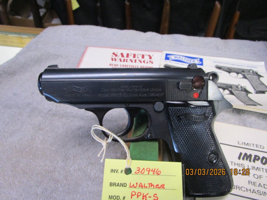 Walther PPK/S Interarms .380 caliber box and papers mint.  SOLD
