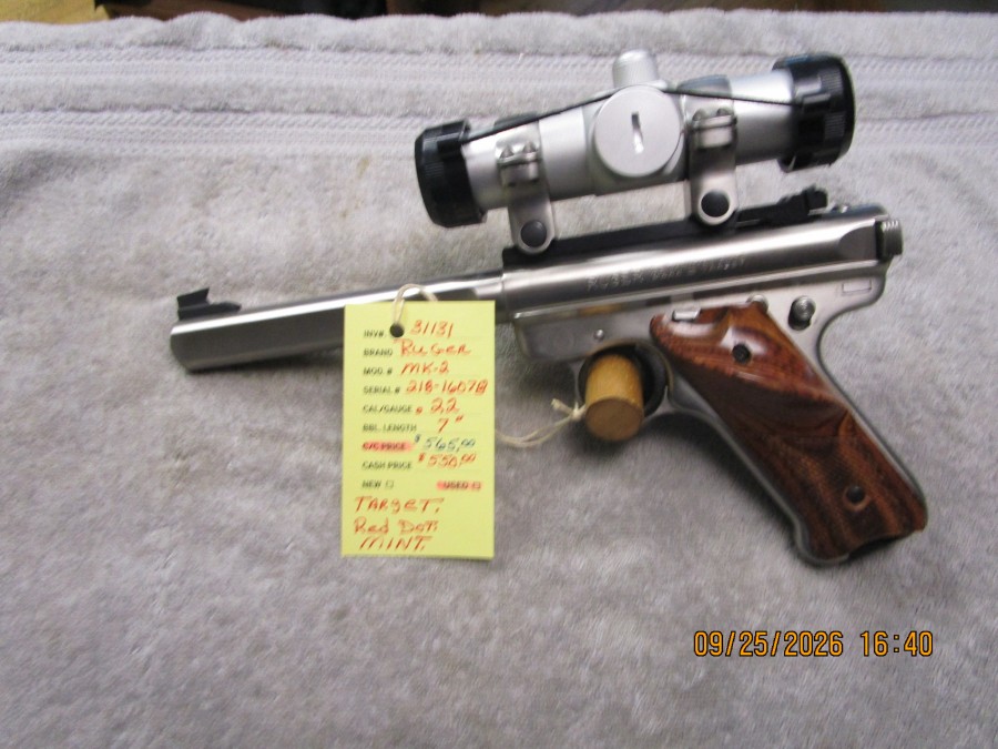 Ruger mk-2 .22 long rifle with red dot 7'' barrel nice. - Product Image