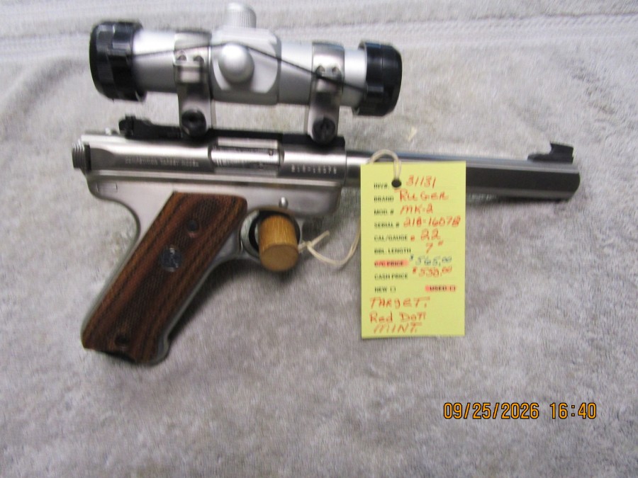 Ruger mk-2 .22 long rifle with red dot 7'' barrel nice.