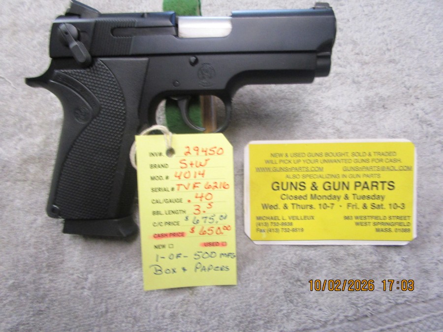 Smith & Wesson model 4014 .40 caliber 3.5 bbl, new in box hard to find.   SOLD - Product Image